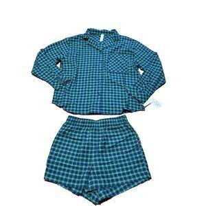 Women’s Flannel Long Sleeve Top and Shorts Pajama Set - Auden - XS - NWT